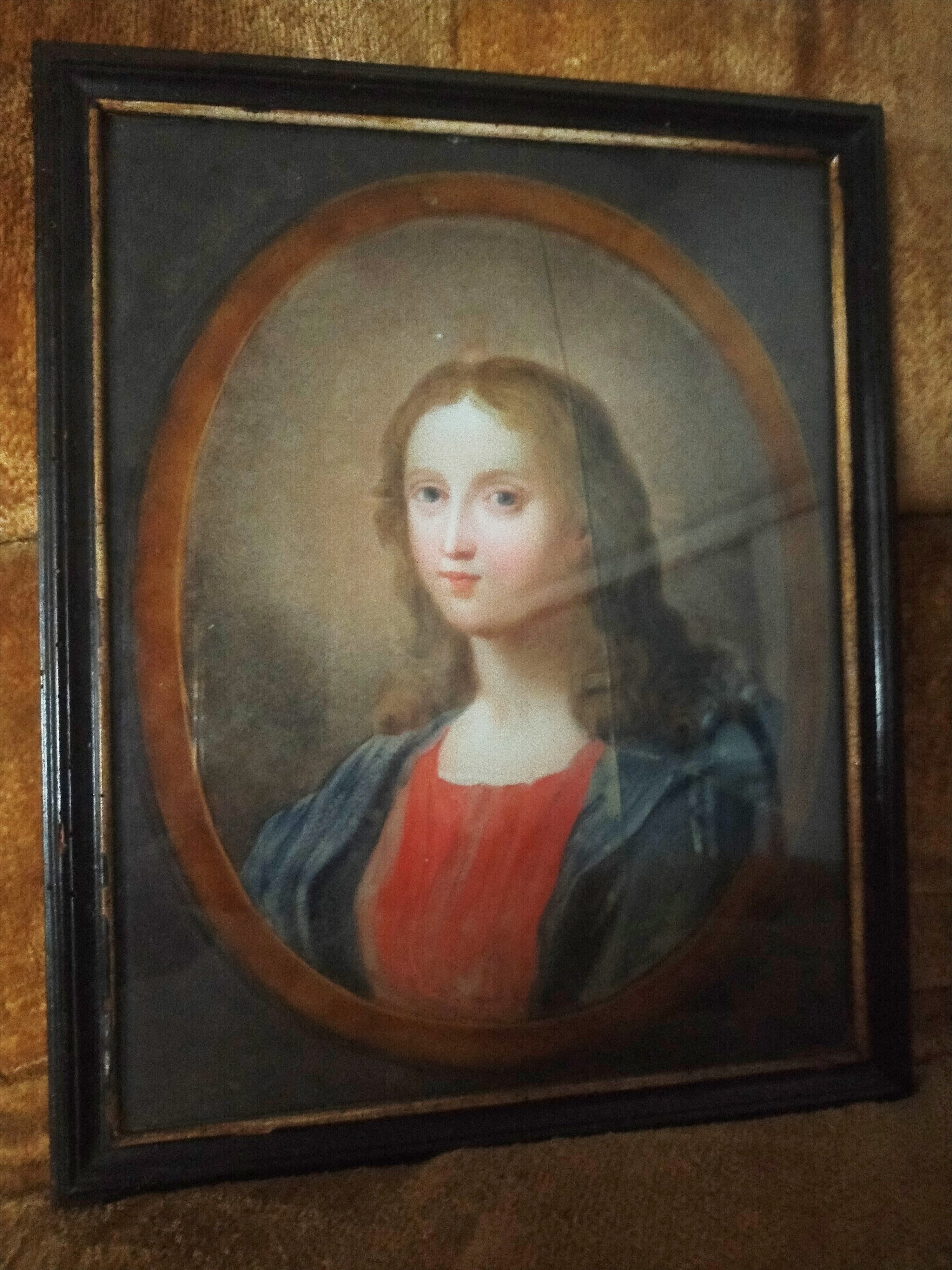 Ancient painting on glass depicting a female figure XVlll century