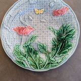 Decorative plate in Gien porcelain with butterfly and poppy motif
