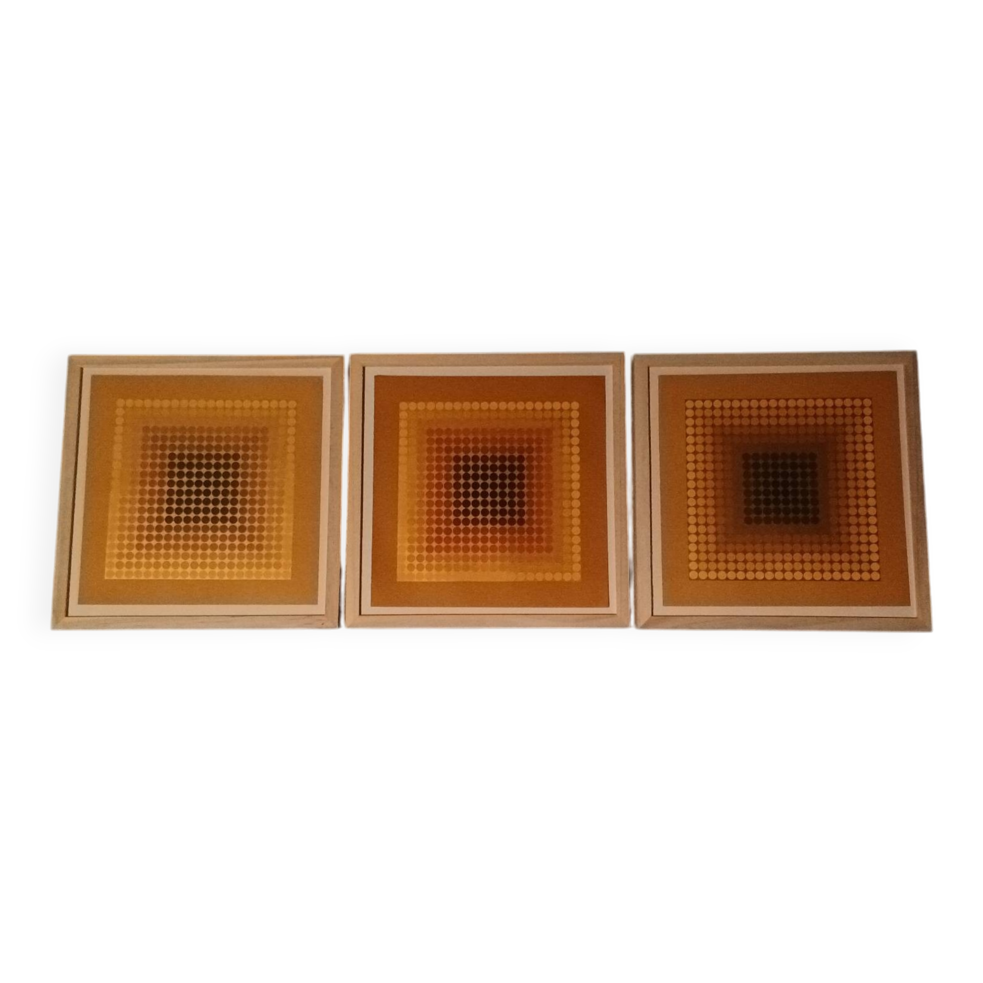 Vintage Optical Art Triptych - Vasarely Style - Frame 30x30cm