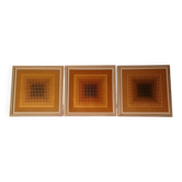 Vintage Optical Art Triptych - Vasarely Style - Frame 30x30cm