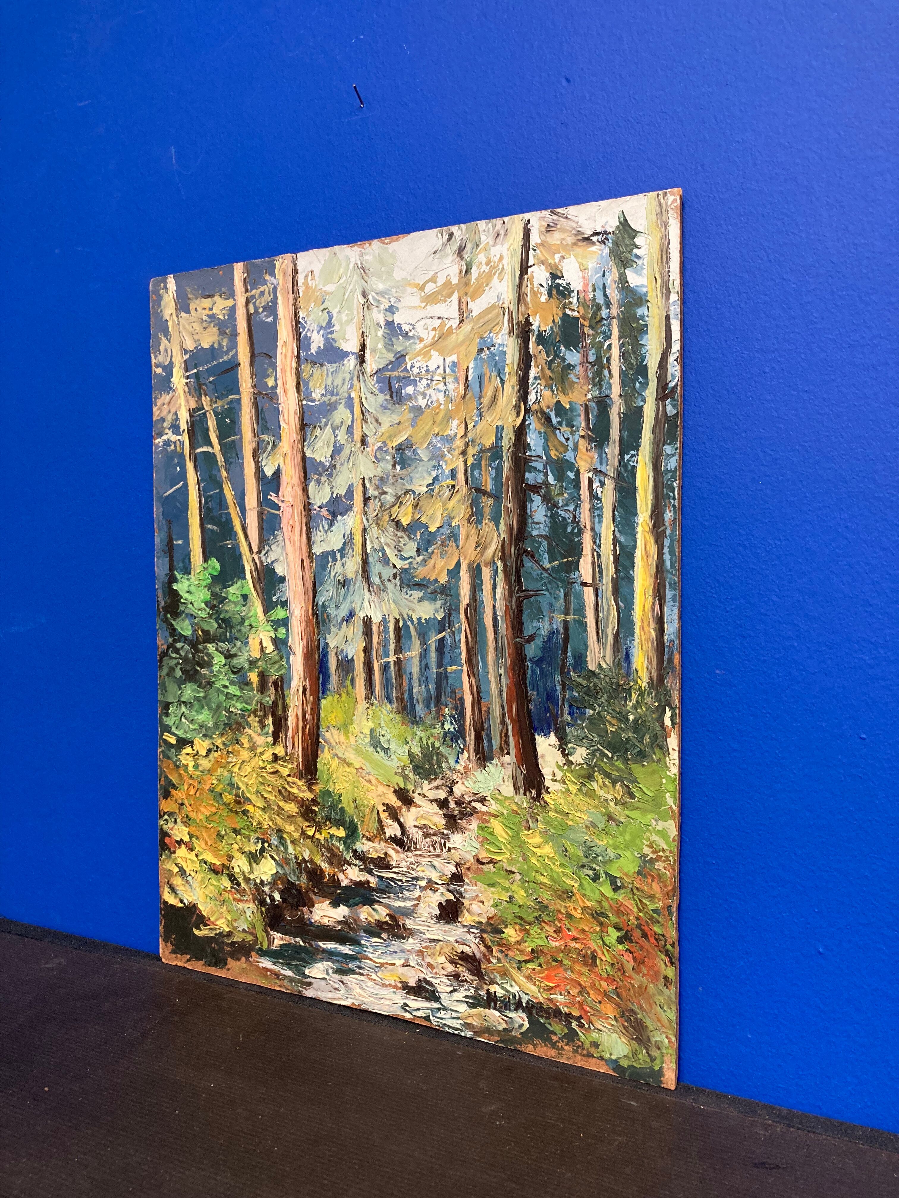 Huile sur panneau forêt vintage