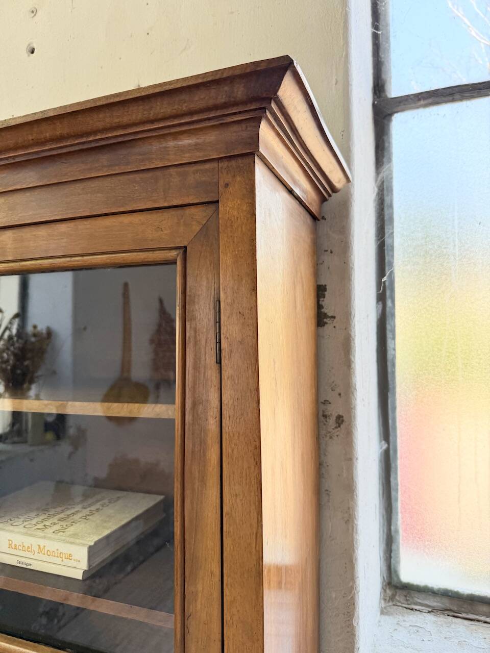 Glass-fronted walnut library 1900