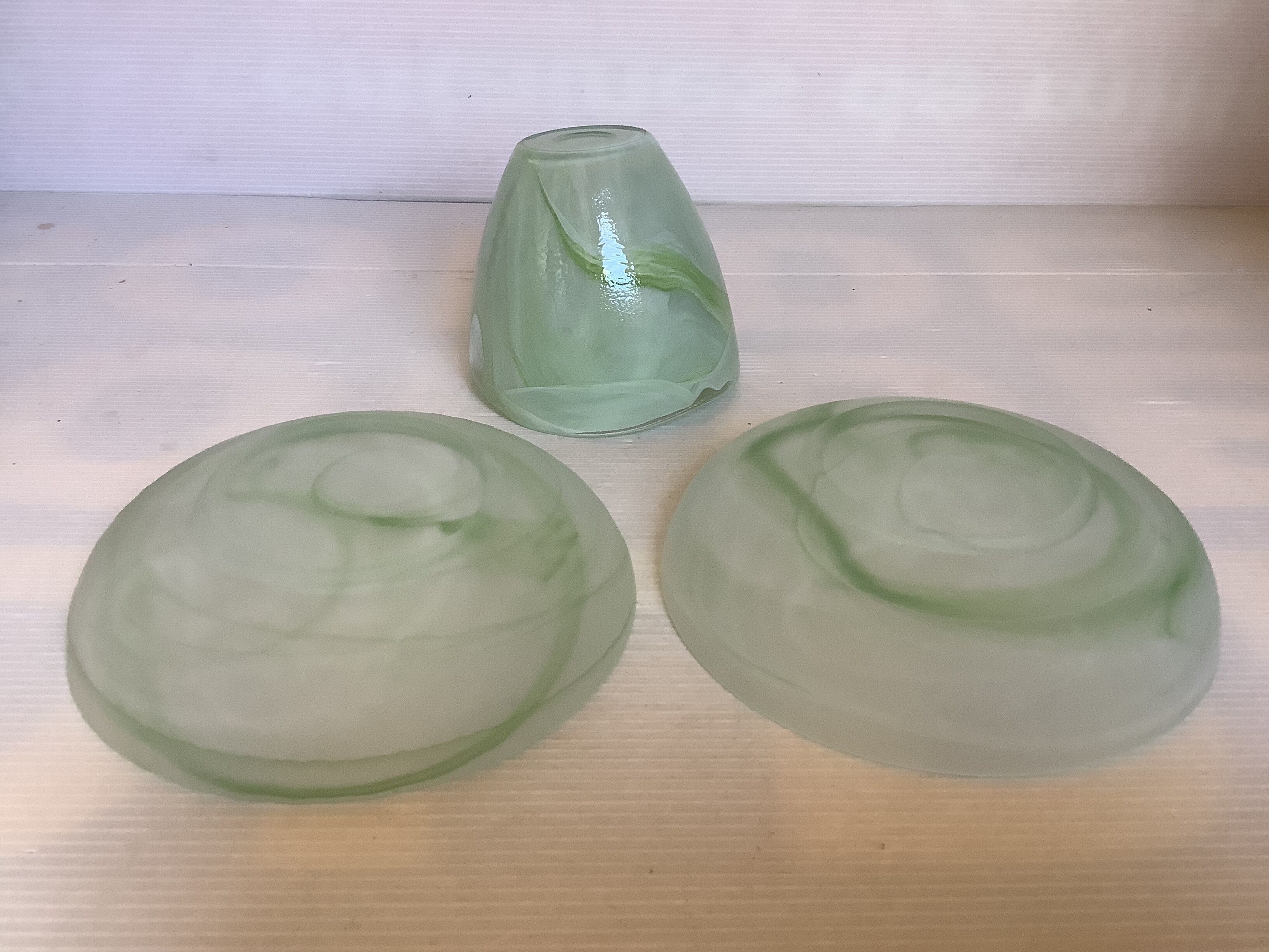 Trio of empty pockets bag makers green glass paste