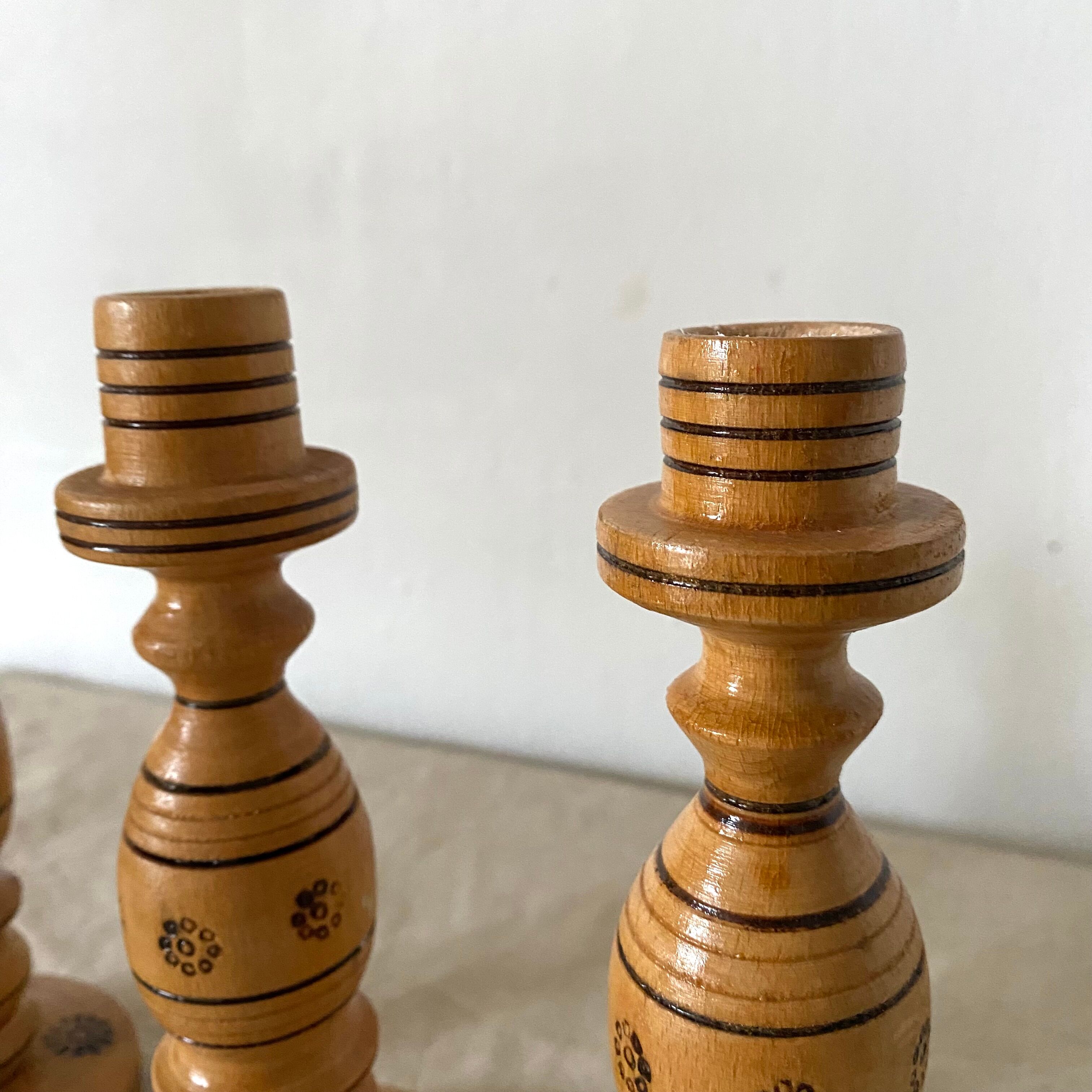 Engraved wooden candle holders