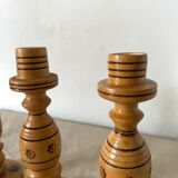 Engraved wooden candle holders