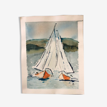 Watercolor boat