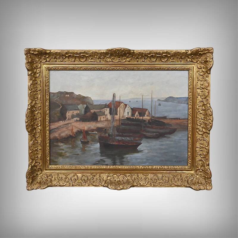 Painting "The Port of Camaret", oil on canvas, signed H. Callot – early 20th century