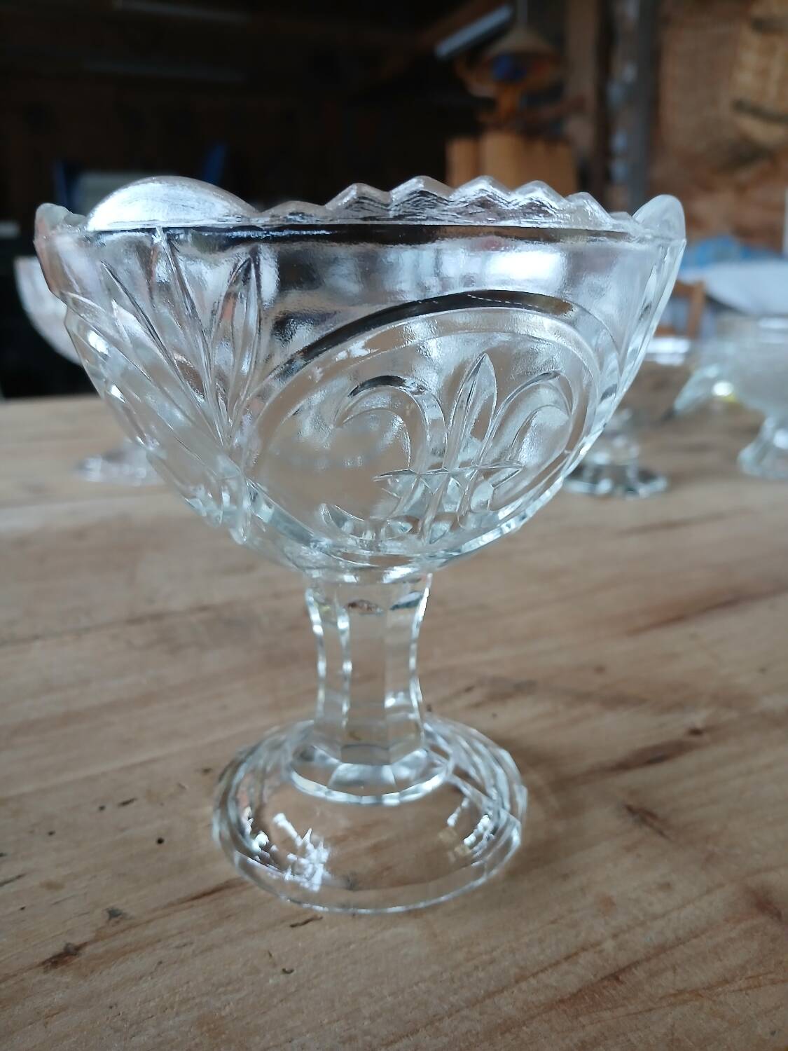 5 antique clear glass cups