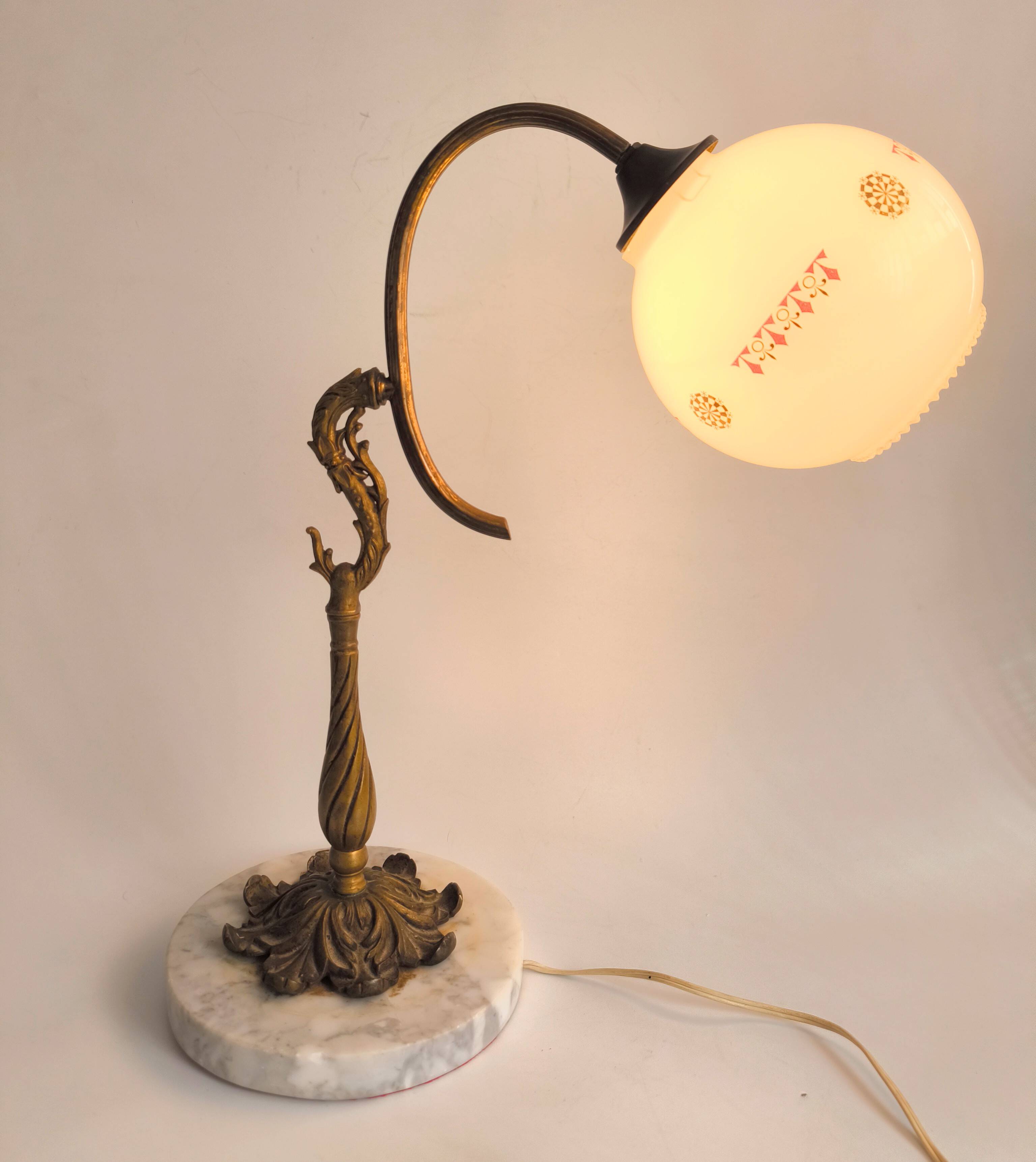 French Art Nouveau bronze and marble lamp