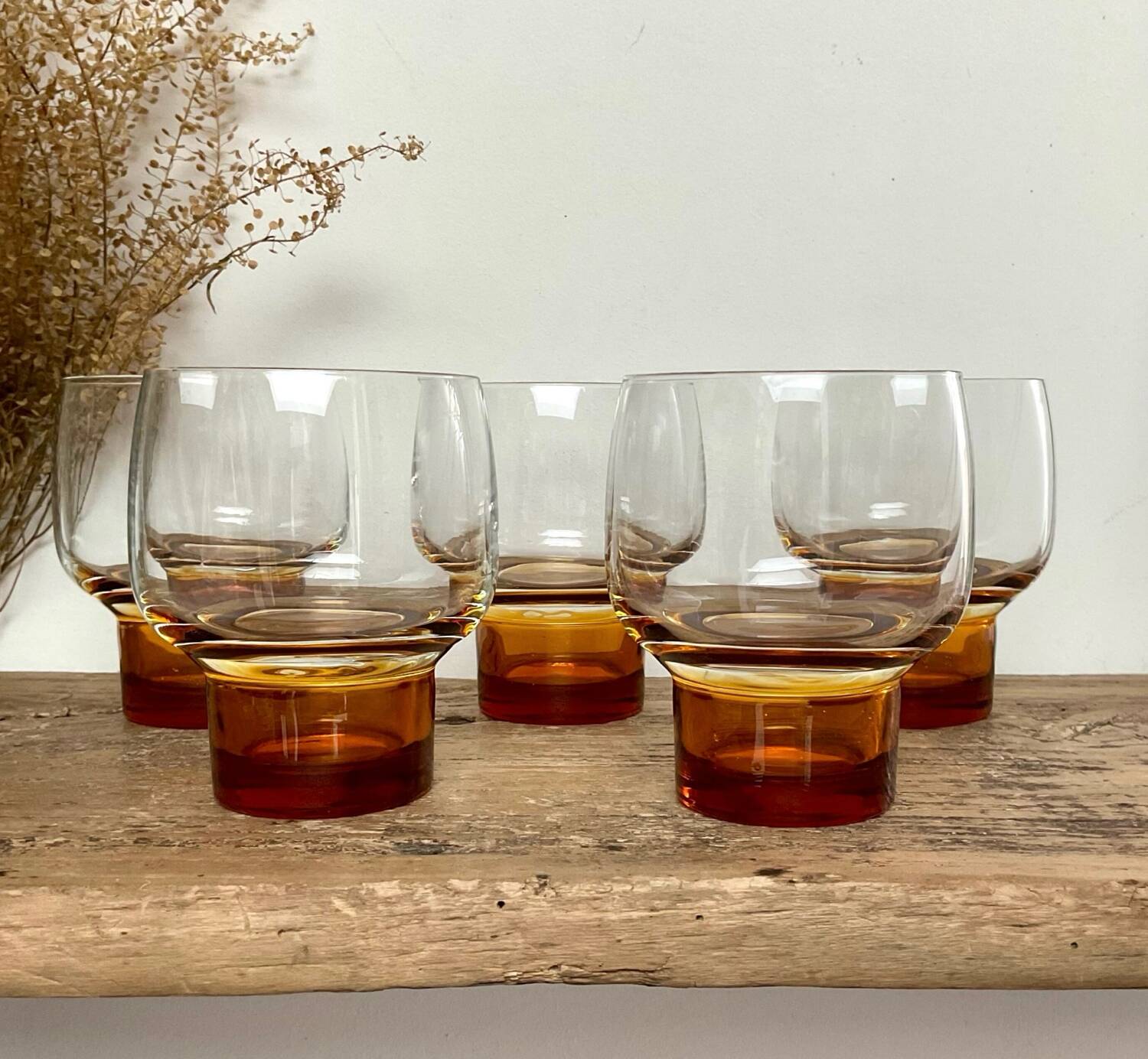 5 LUMINARC France glasses with amber feet
