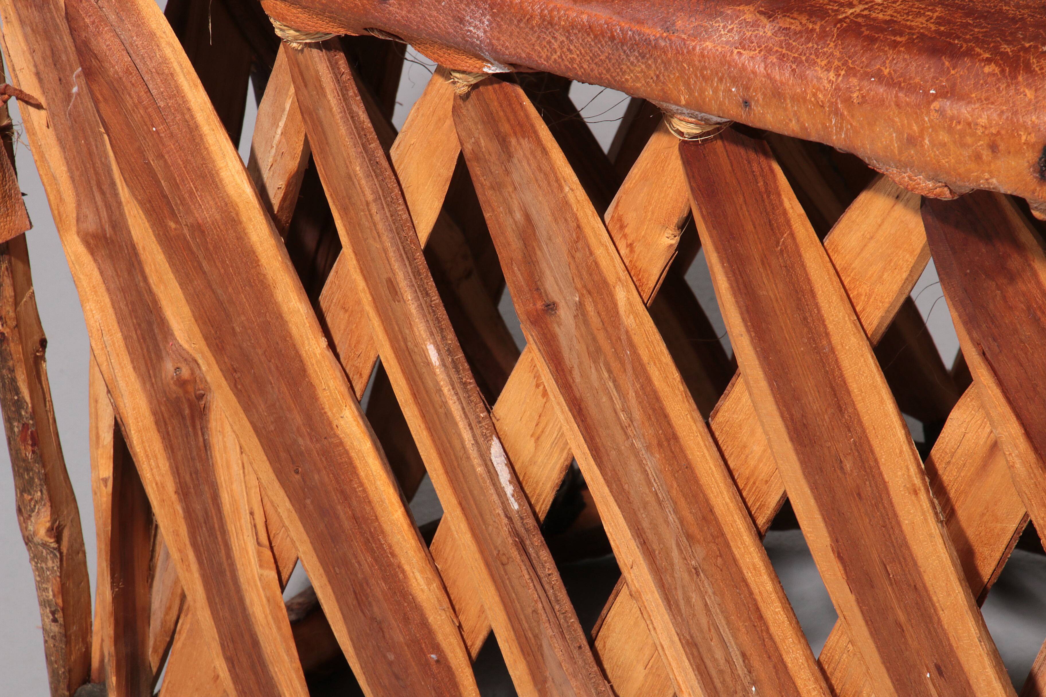 Folk art equipale ostrich chair leather mexico 1970s