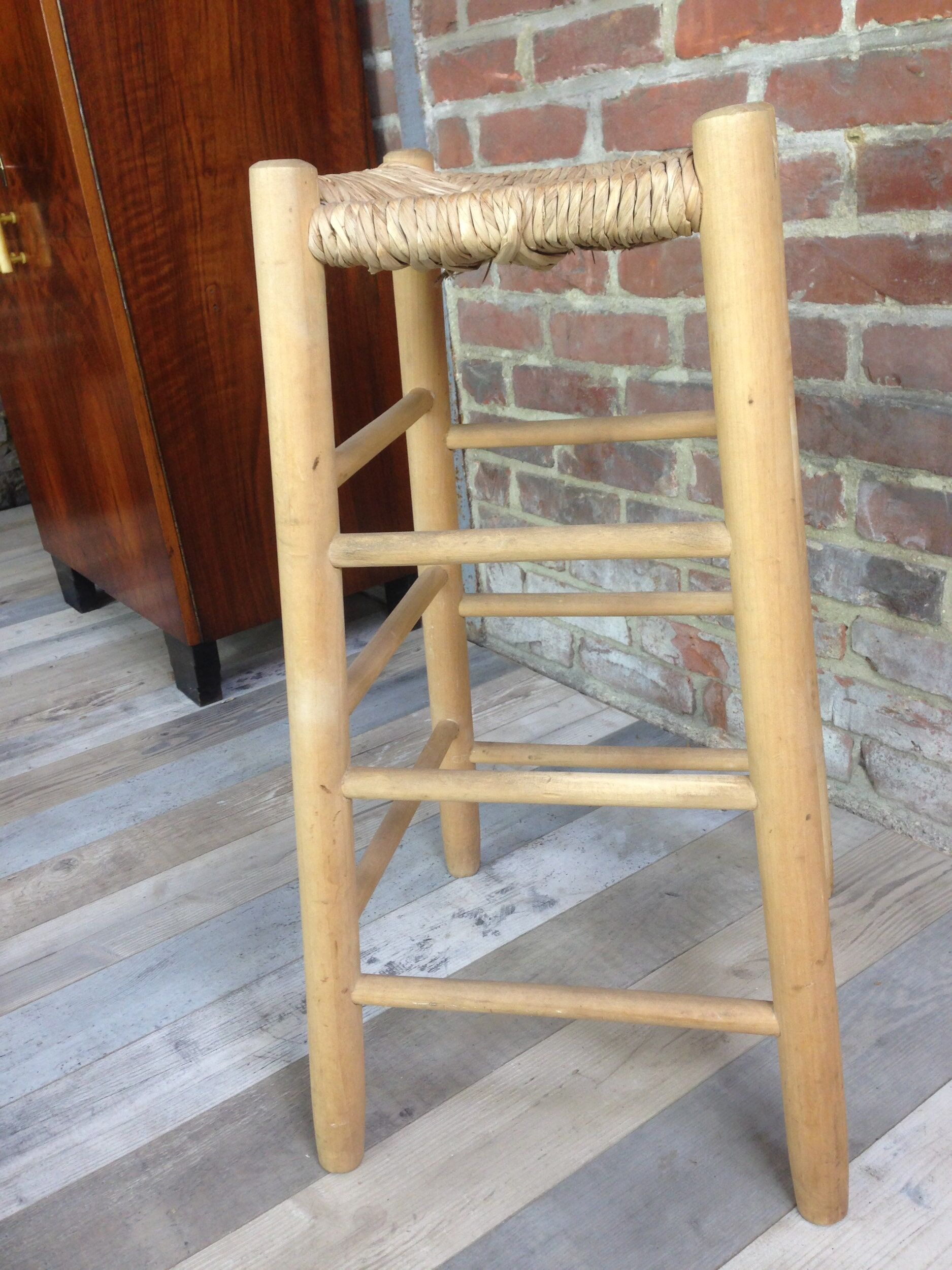 Wooden and straw stool