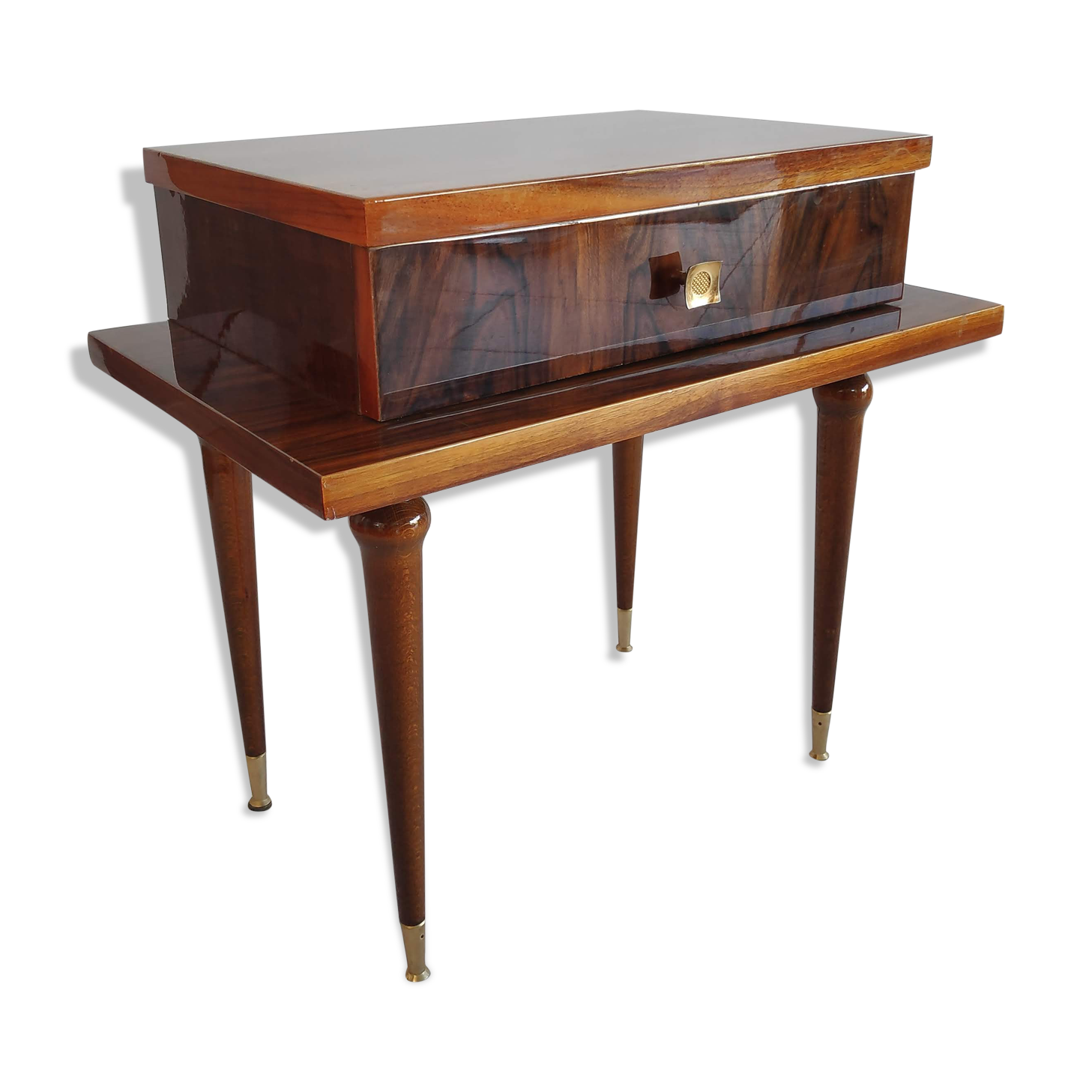 Bedside table in varnished wood veneer of the years 60