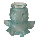 Antique tulip lampshade in blue frosted glass with pleated crown