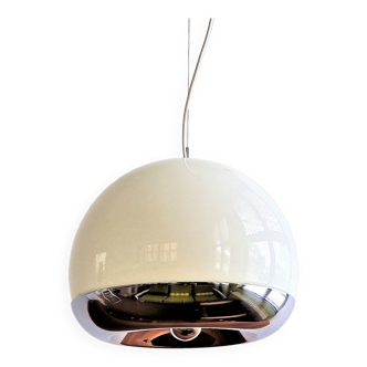 Glass and chrome pendant lamp by De Martini, Falconi & Fois for Reggiani, Italy 1970's