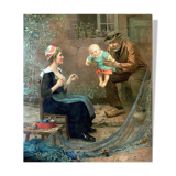 Tableau chromo 1900 famille bretonne pêcheur bébé signé