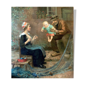 Chromo painting 1900 Breton family Baby fisherman signed