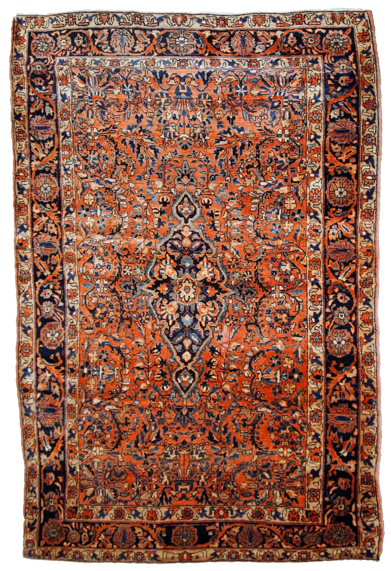 Handmade antique Persian Sarouk rug 4.1' x 6.7' (125cm x 204cm) 1920s