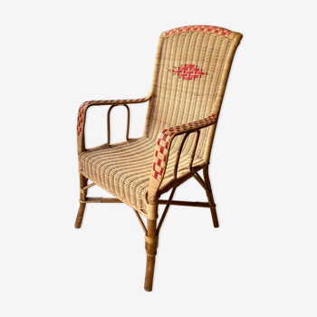 Vintage braided rattan armchair