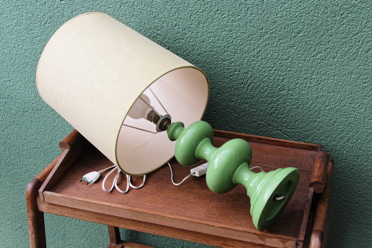 Vintage 70s lamp, turned wooden base