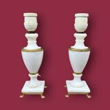Pair of elegant antique lamp bases in alabaster and gilt brass
