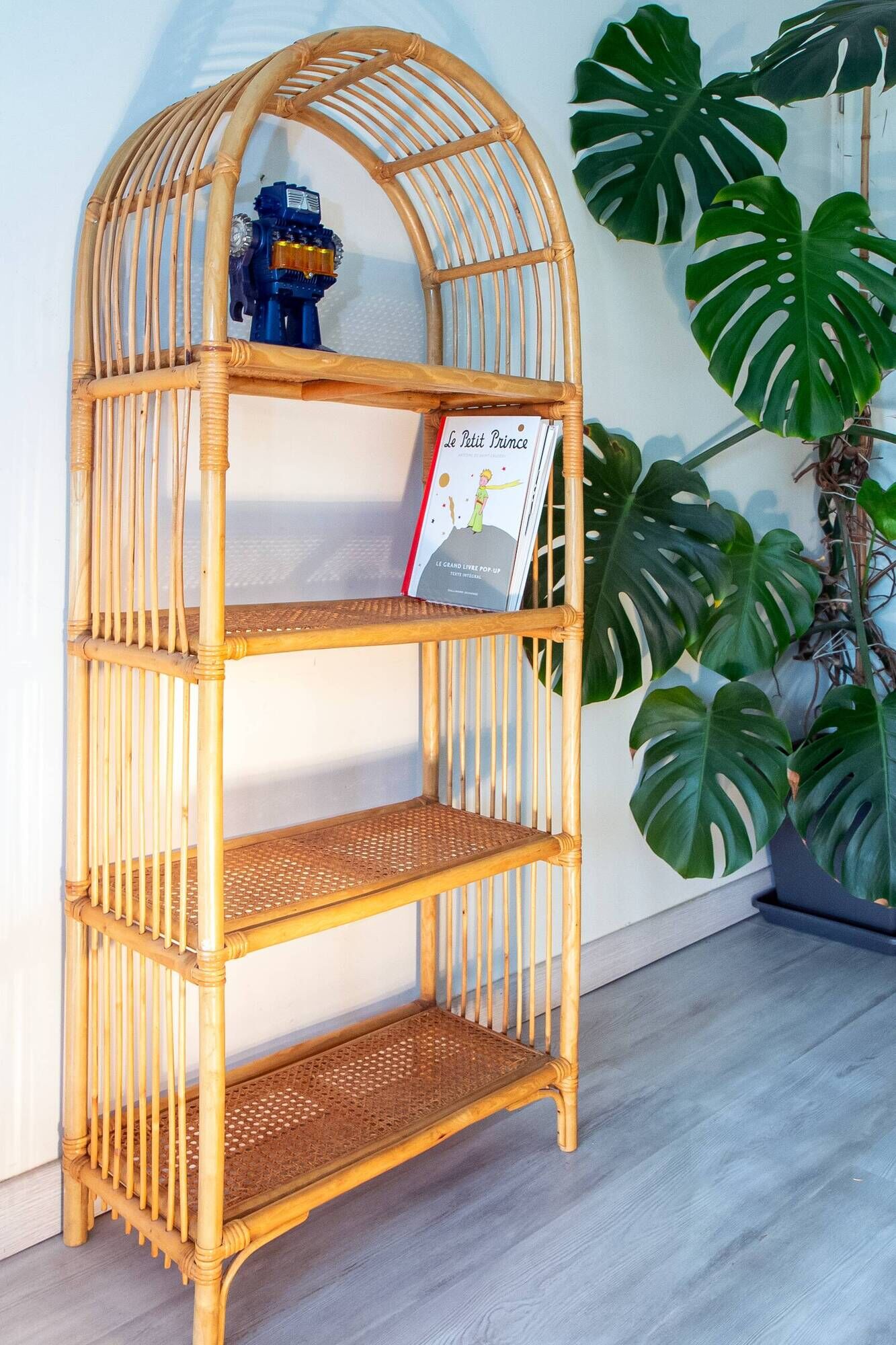 Large rattan and cane shelf