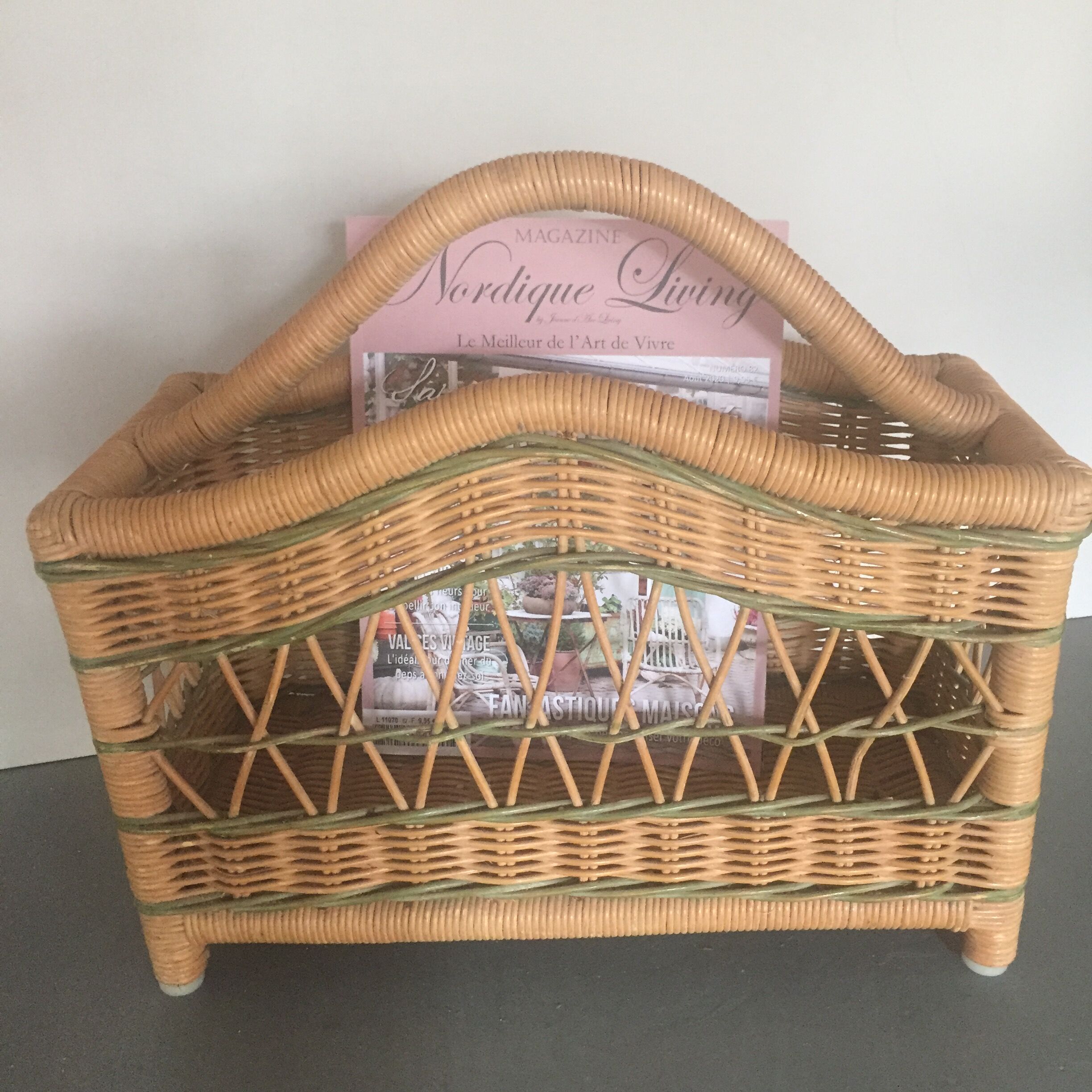 Rattan and scoubidou magazine holders, 1960s
