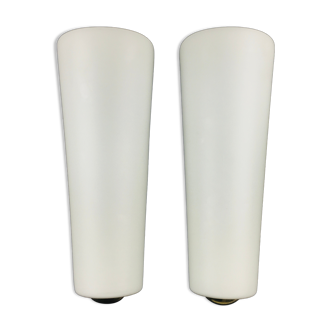 Pair Of Large Opal Glass Wall Lights/Sconces Majora By Wagenfeld For Peill & Putzler, Germany, 1950s