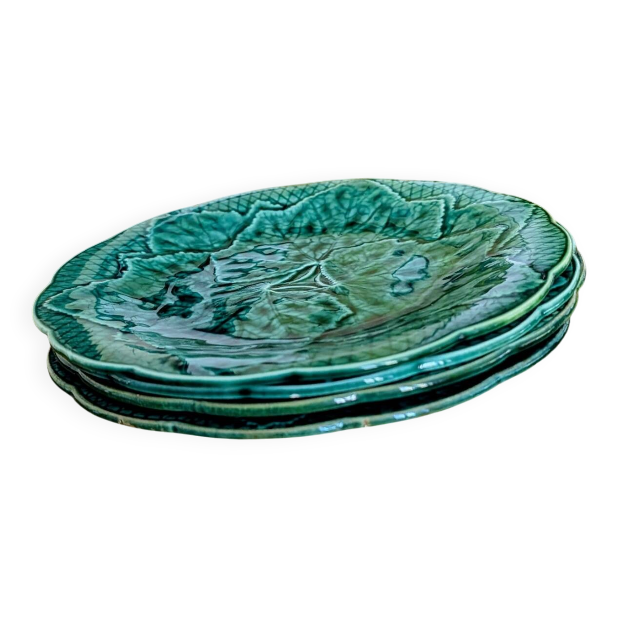 Set of 4 dessert plates in earthenware with vine leaves Gien