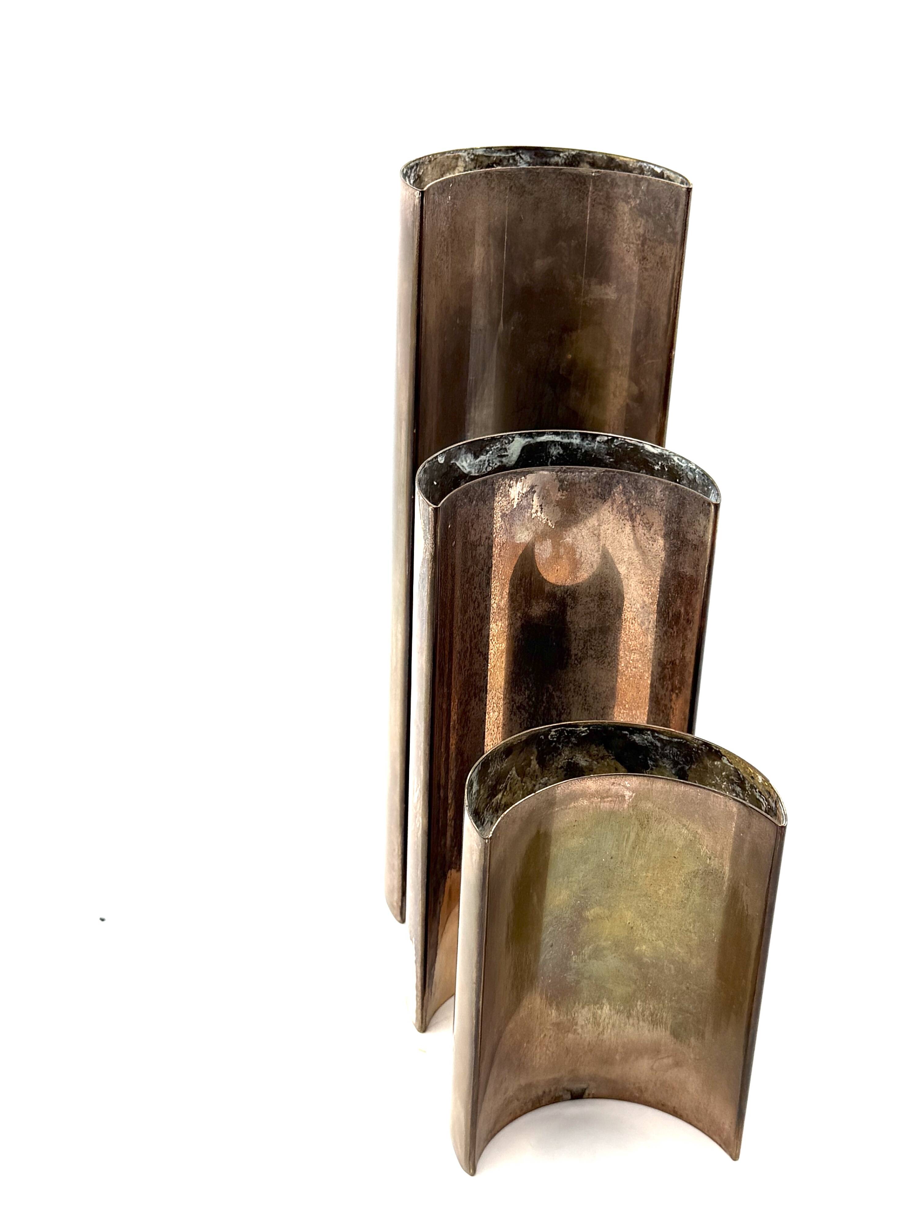 Mid-century set of 3 silver-plated vases, GiBi Italy 1970s