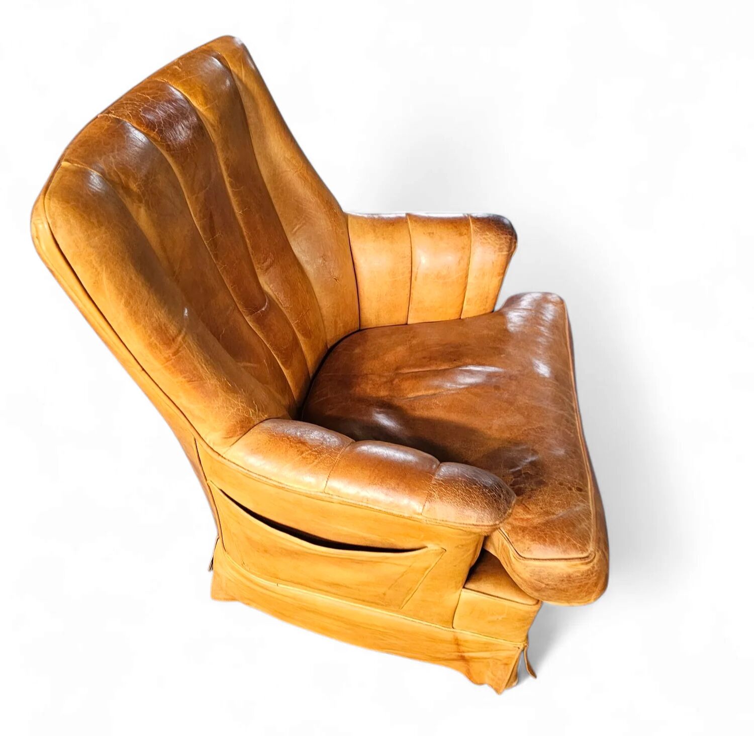 Sheep leather club chair 1970s with magazine holder