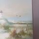Oil on canvas seascape ocean, lighthouse and beach, signed J. Thompson