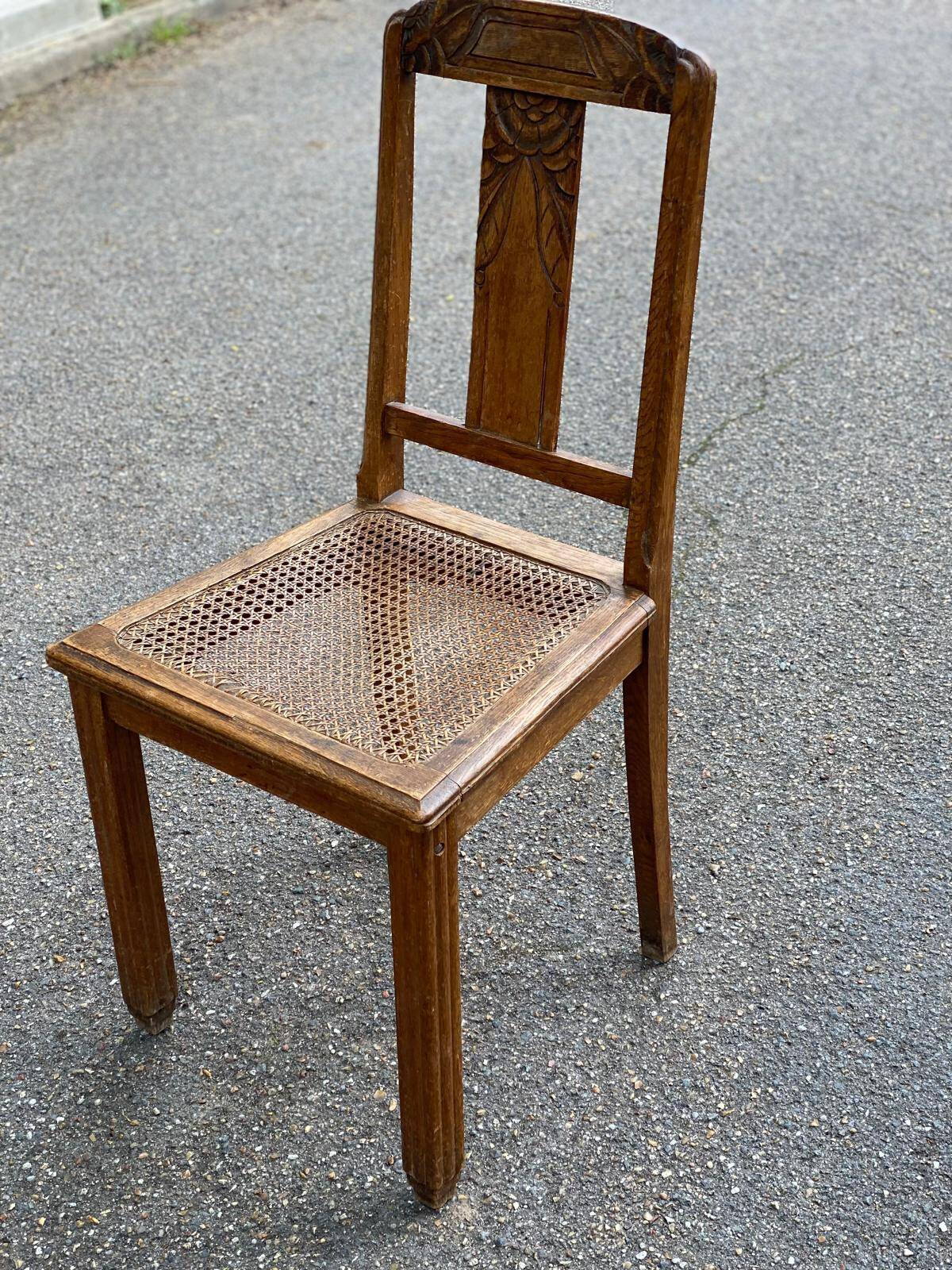 Art Deco chair in solid wood and cane