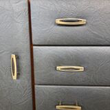 Vintage modular chest of drawers in teak and grey skaï, circa 60's