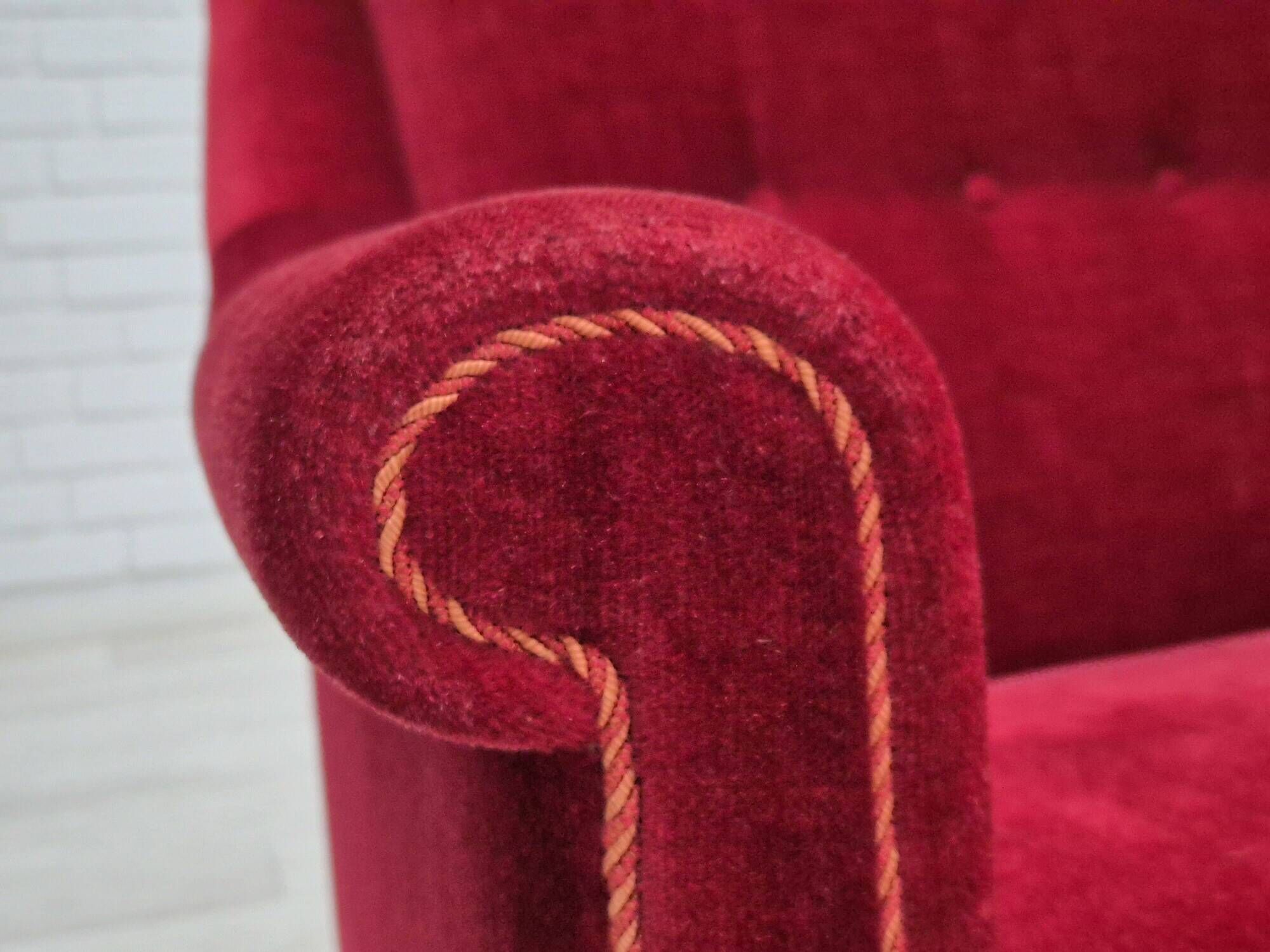 1960s, Danish 3 seater sofa, original good condition, furniture velour, beech wood .