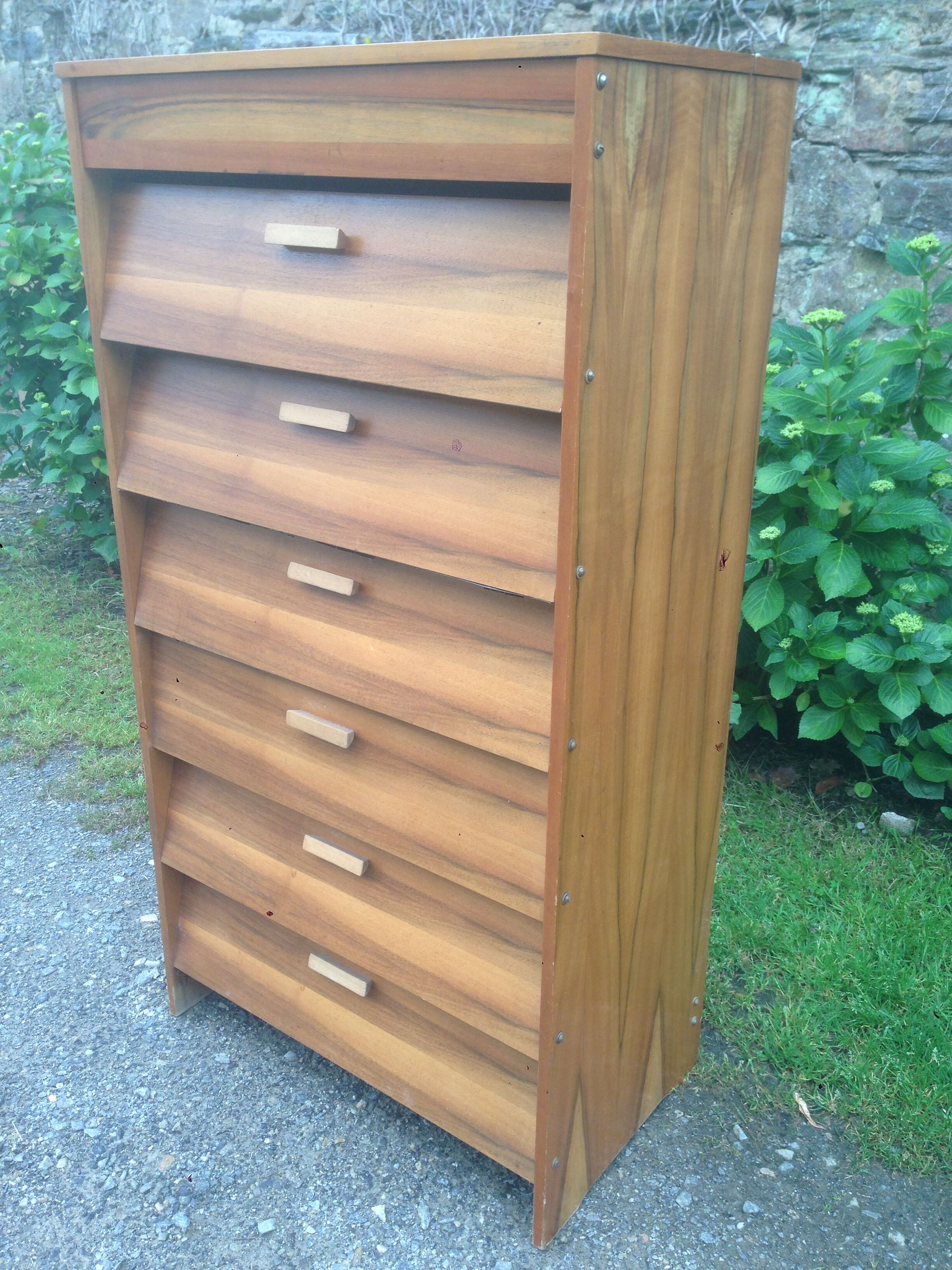 Commode vintage à chaussures en noyer tiroirs basculants