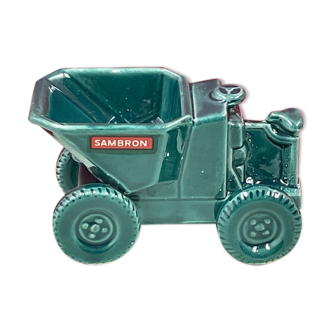 rare dumper ashtray in the shape of a mechanical wheelbarrow 'SAMBRON' ceramic