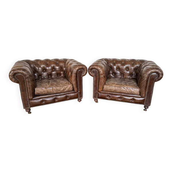 2 x Fauteuils sofa chesterfield en cuir - Artwood — Beyit