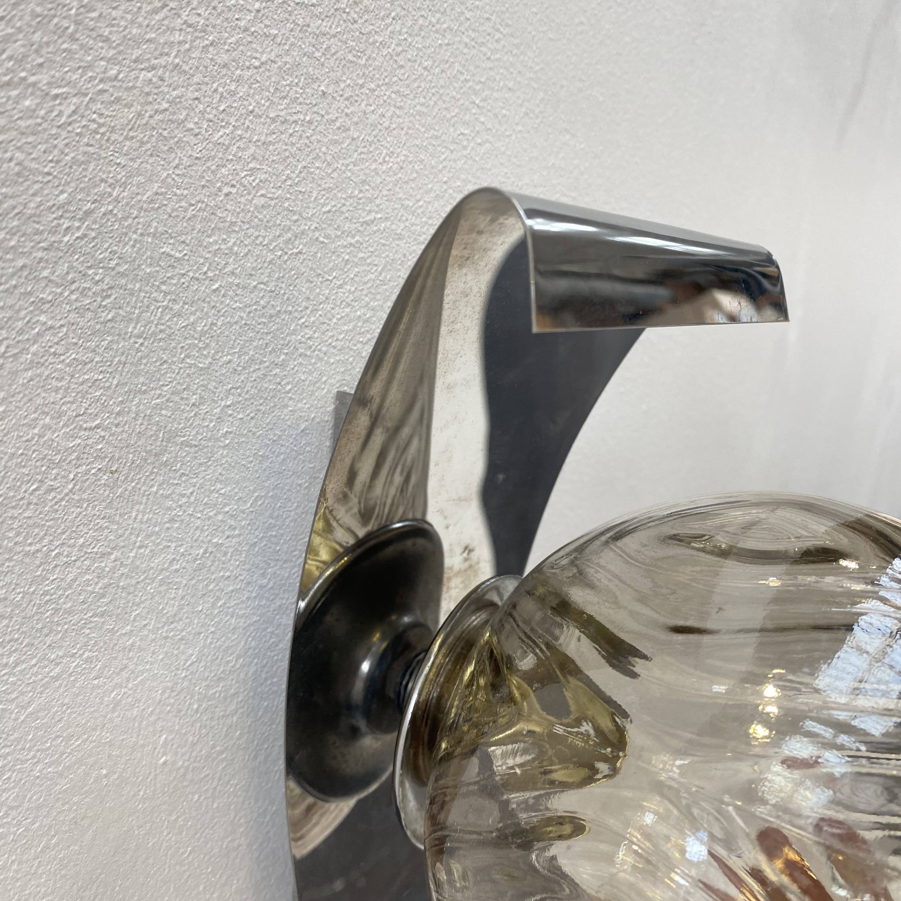 70s chrome and smoked glass wall light