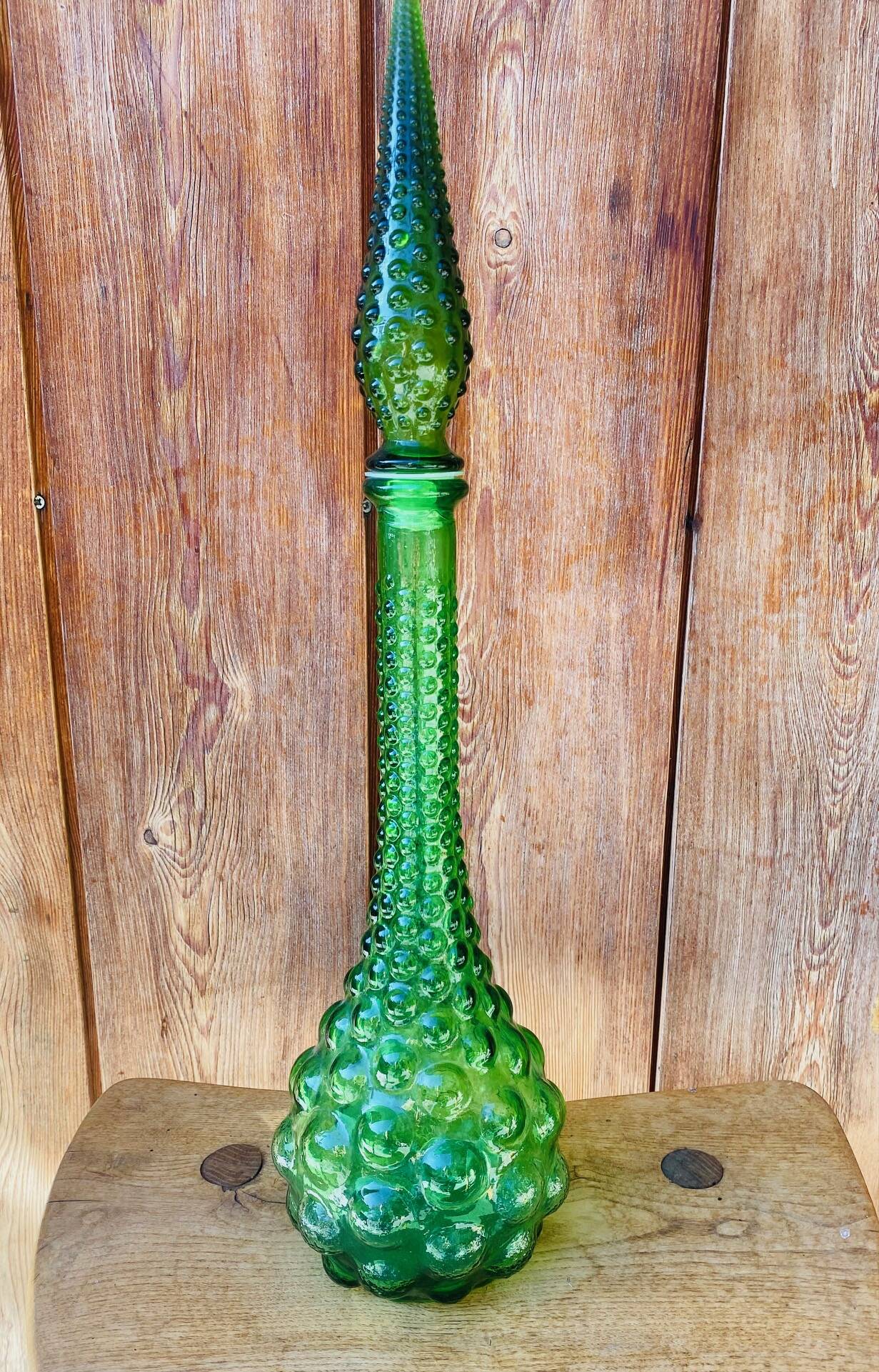 Italian carafe Empoli in green bubbled glass from the 1970s.