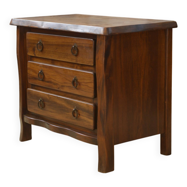 Commode brutaliste 3 tiroirs en orme par Aranjou, 1960