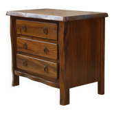 Commode brutaliste 3 tiroirs en orme par Aranjou, 1960