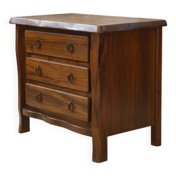 Brutalist chest of drawers with three drawers by Aranjou in elm, 1960s.