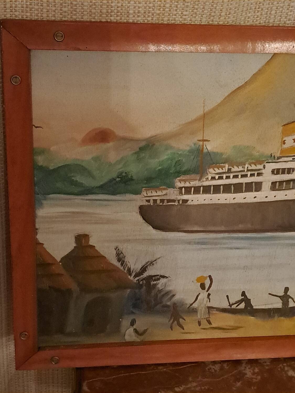 Tableau  "Paquebot en croisière "Signé.