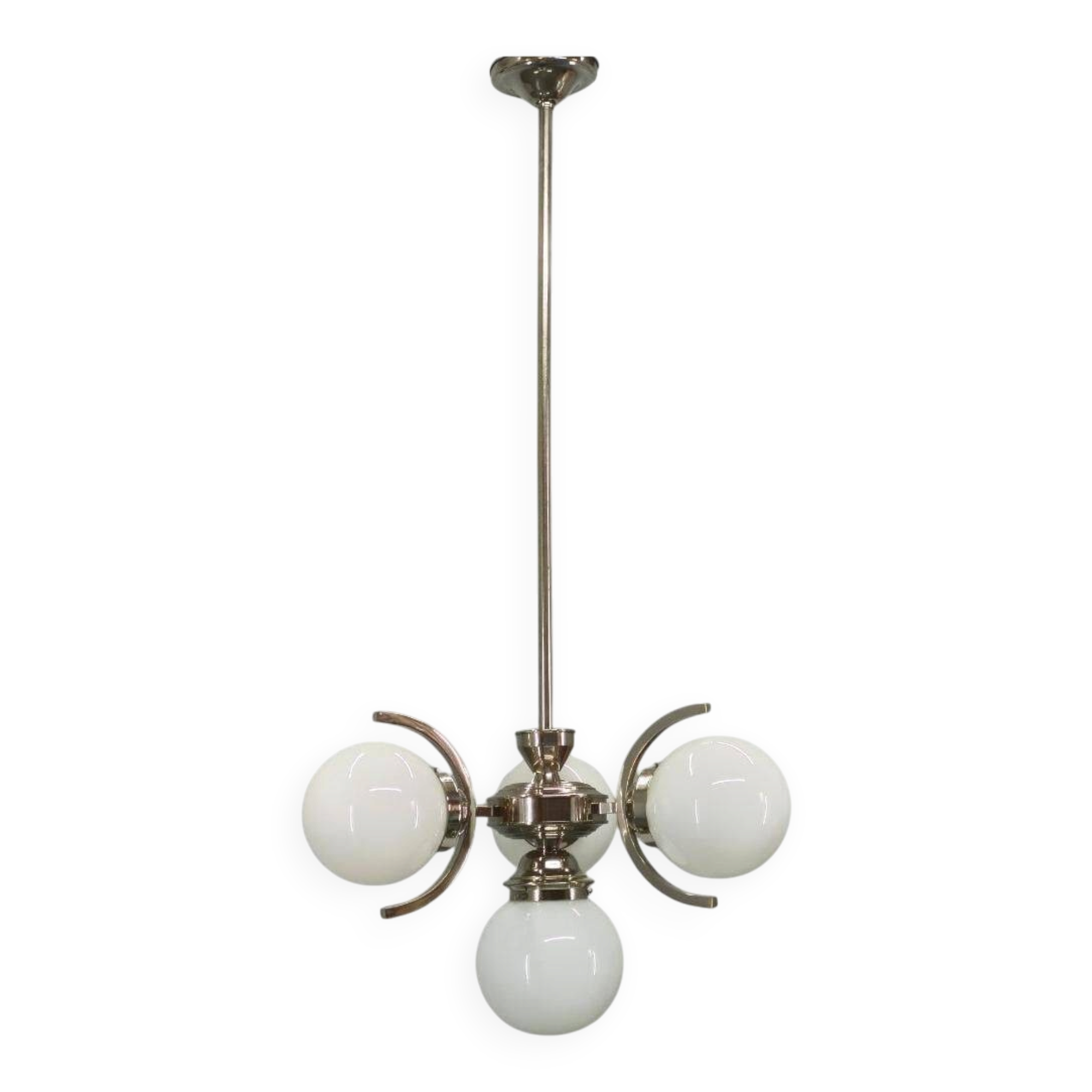 Art Deco Nickel and Glass Chandelier, 1930s