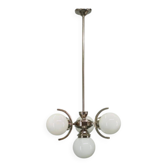 Art Deco Nickel and Glass Chandelier, 1930s