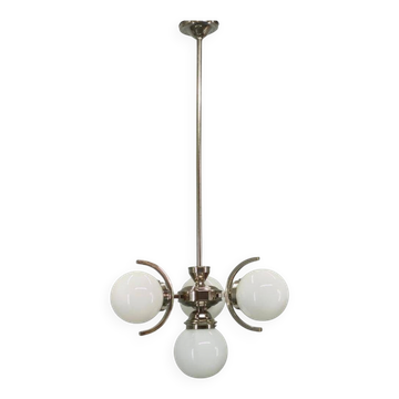 Art Deco Nickel and Glass Chandelier, 1930s