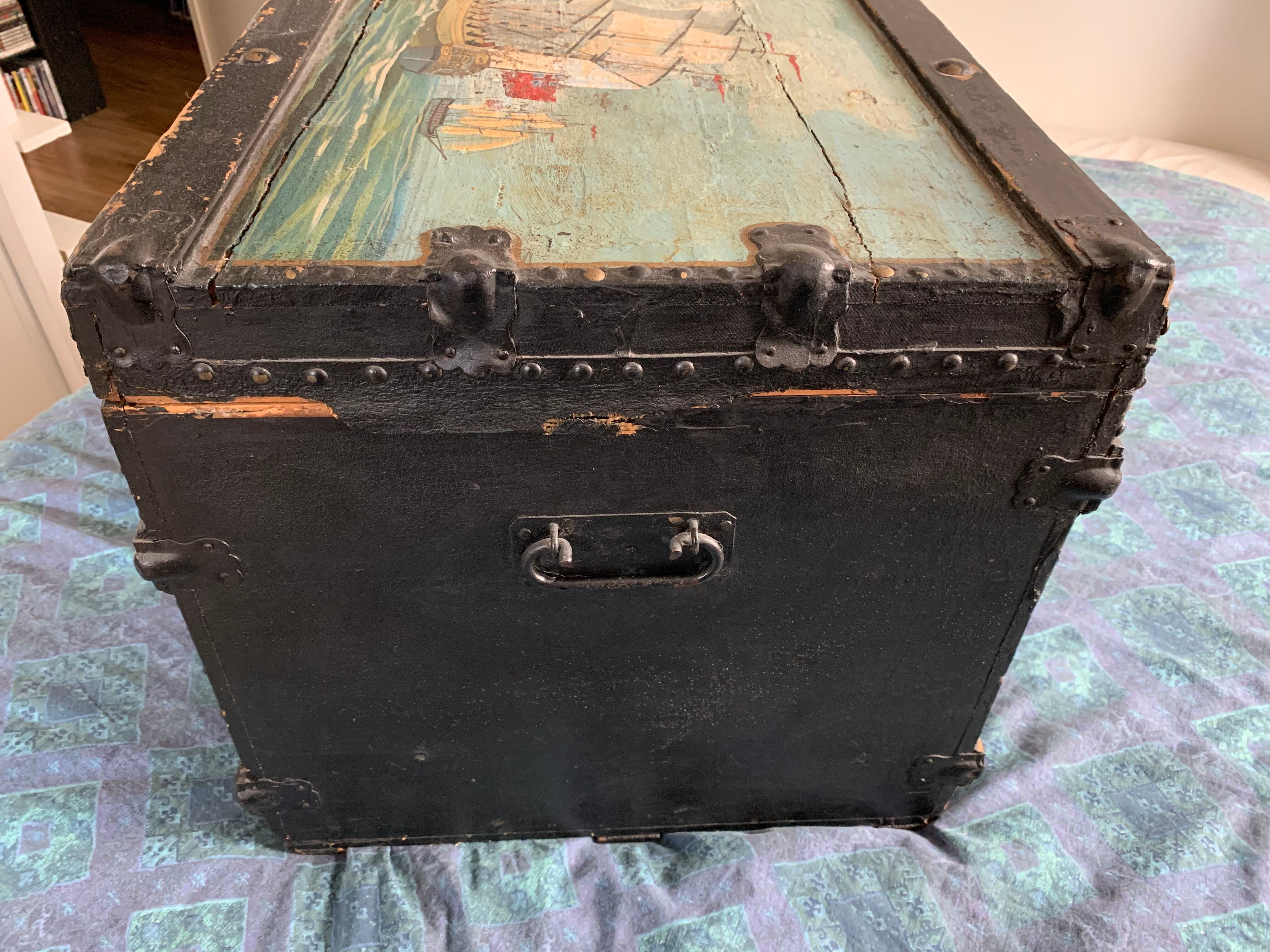 Antique painted English naval chest