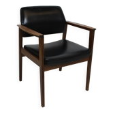 Vintage armchair 1960 black imitation leather and oak frame germany