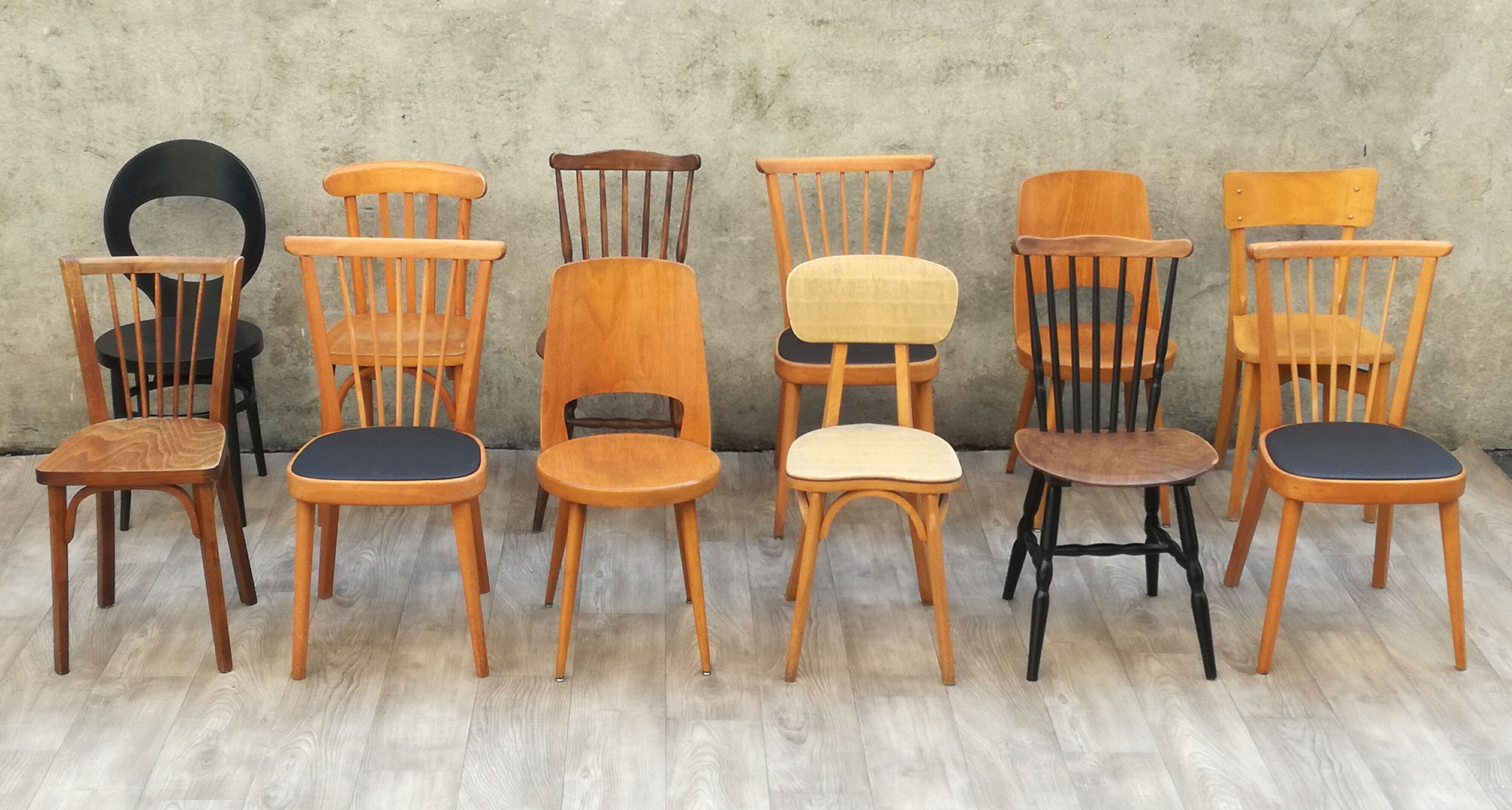 Set of 12 wooden Bistro chairs